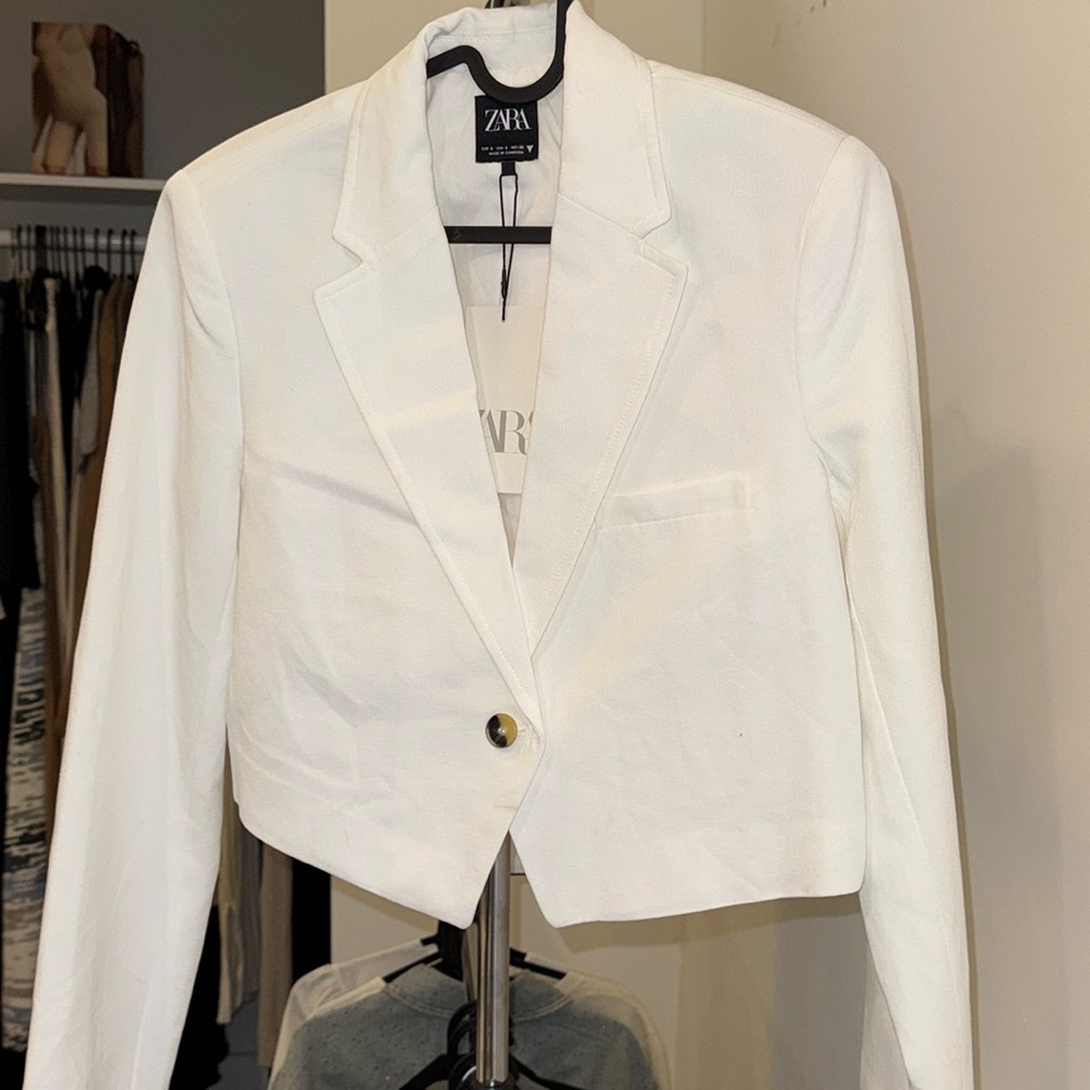 Zara White Cropped Blazer Jacket